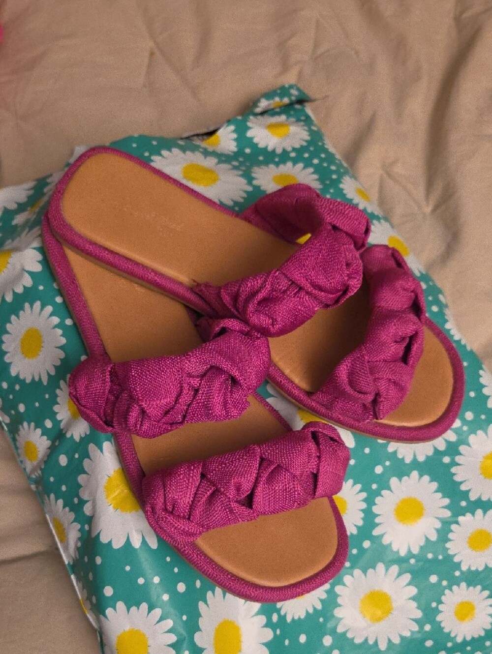 Universal Thread Women's Braided Double-Strap Slide Sandals in Magenta
